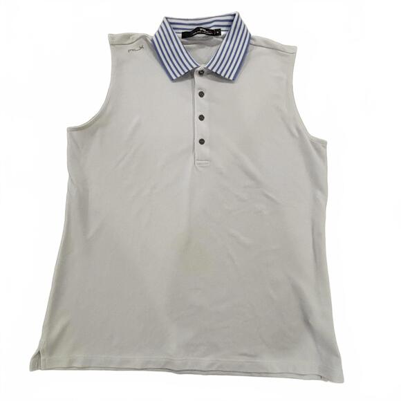 RLX Ralph Lauren White Sleeveless Blue Accent Golf Polo Women's Size M - Picture 2 of 5